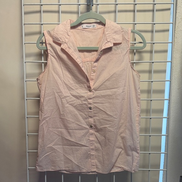 Mango Tops - Mango Women's Light Pink Button Down Sleeveless Shirt